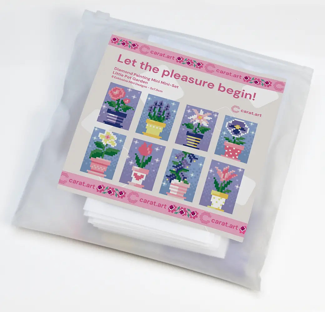 Diamond Painting Mini Set mit 8 Blumen Motiven in verschließbarer Verpackung