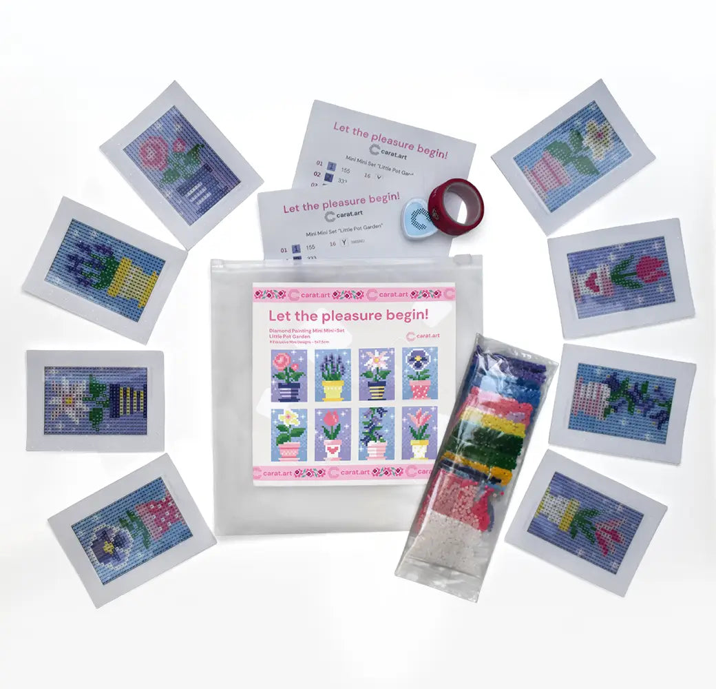 Diamond Painting Set mit 8 Mini Leinwänden und Blumen Motiven