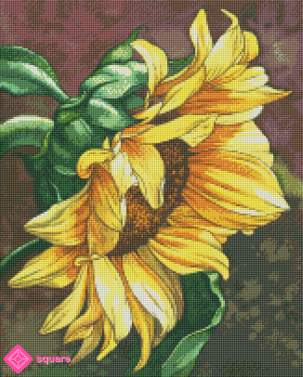 Diamond Painting Vorschau mit Sonnenblumen und detailreicher Steinchenoptik