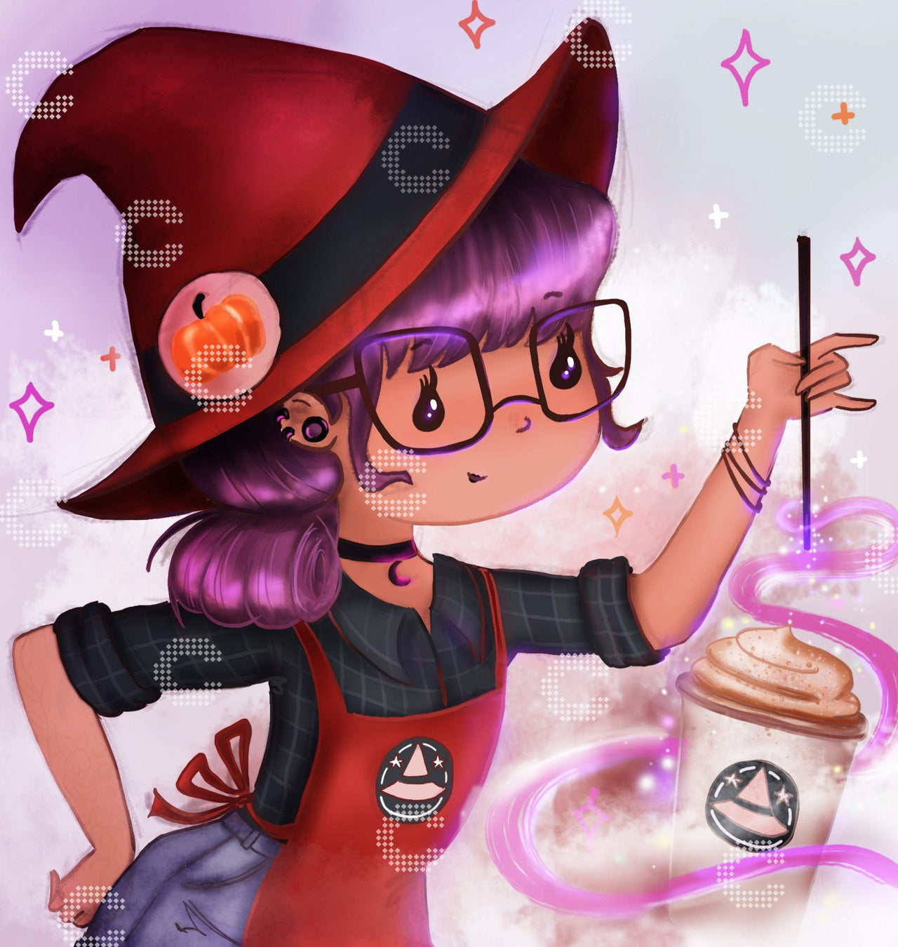 Diamond Painting Barista Hexe mit Kaffee und herbstlicher Atmosphäre
