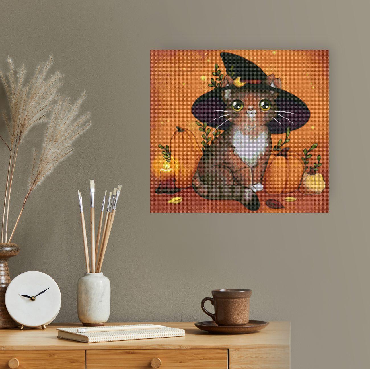 Diamond Painting Halloween Katze als saisonale Wanddekoration