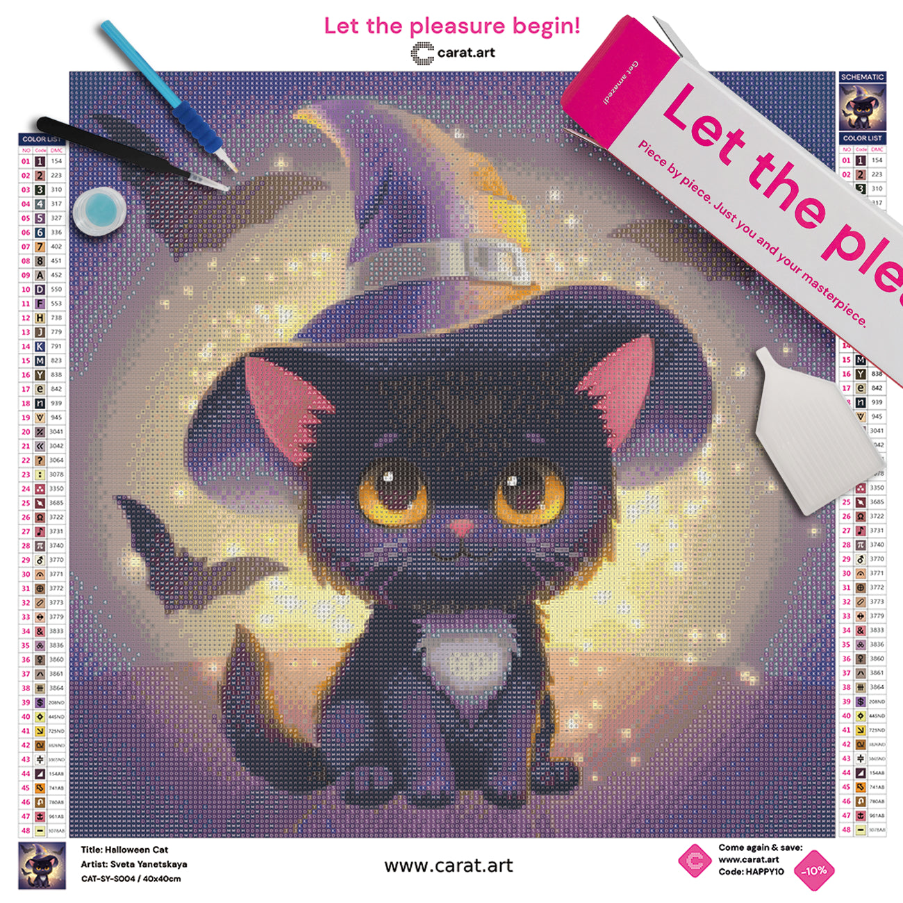 Premium Diamond Painting Set mit Halloween Katze inklusive Leinwand und Diamond Painting Zubehör