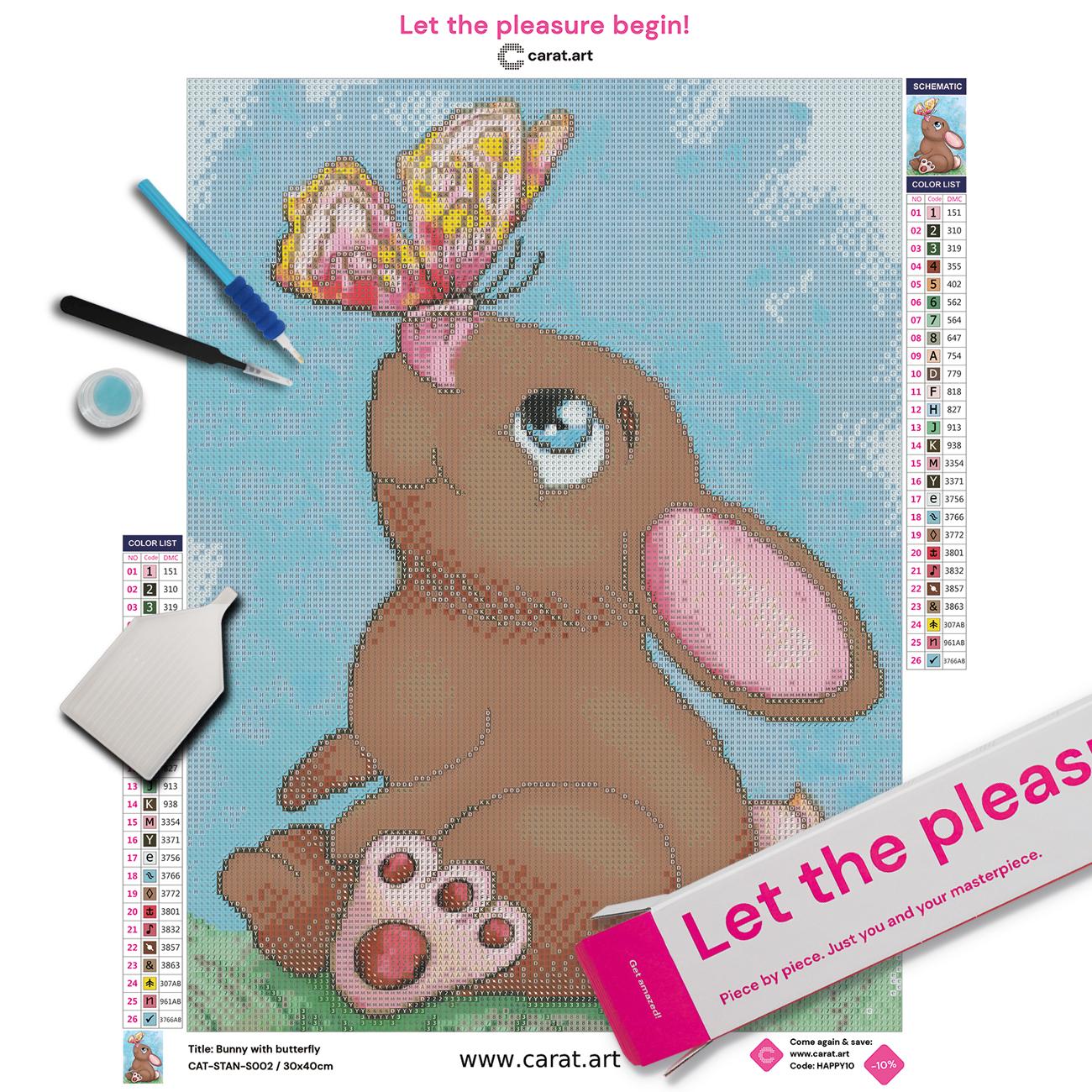 Diamond Painting Bild - Bunny with butterfly