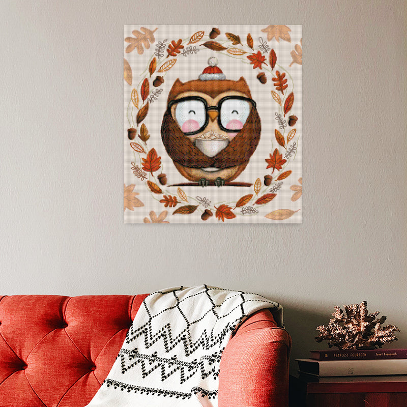 Diamond Painting Herbst mit Eule und Waldblättern 