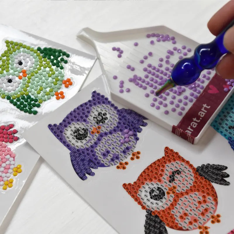 carat.art Diamond Painting Sticker mit Eulen-Motiven zum Legen mit Wax-Pen