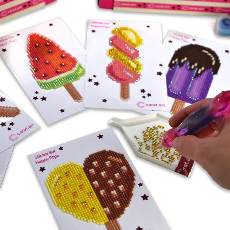 carat.art Diamond Painting Sticker Set Happy Pops mit Eis-Motiven und Wax-Pen