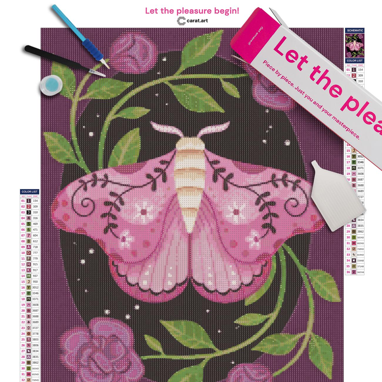 Diamond Painting Mottenmotiv als Premium Set mit Leinwand und Diamond Painting Werkzeug