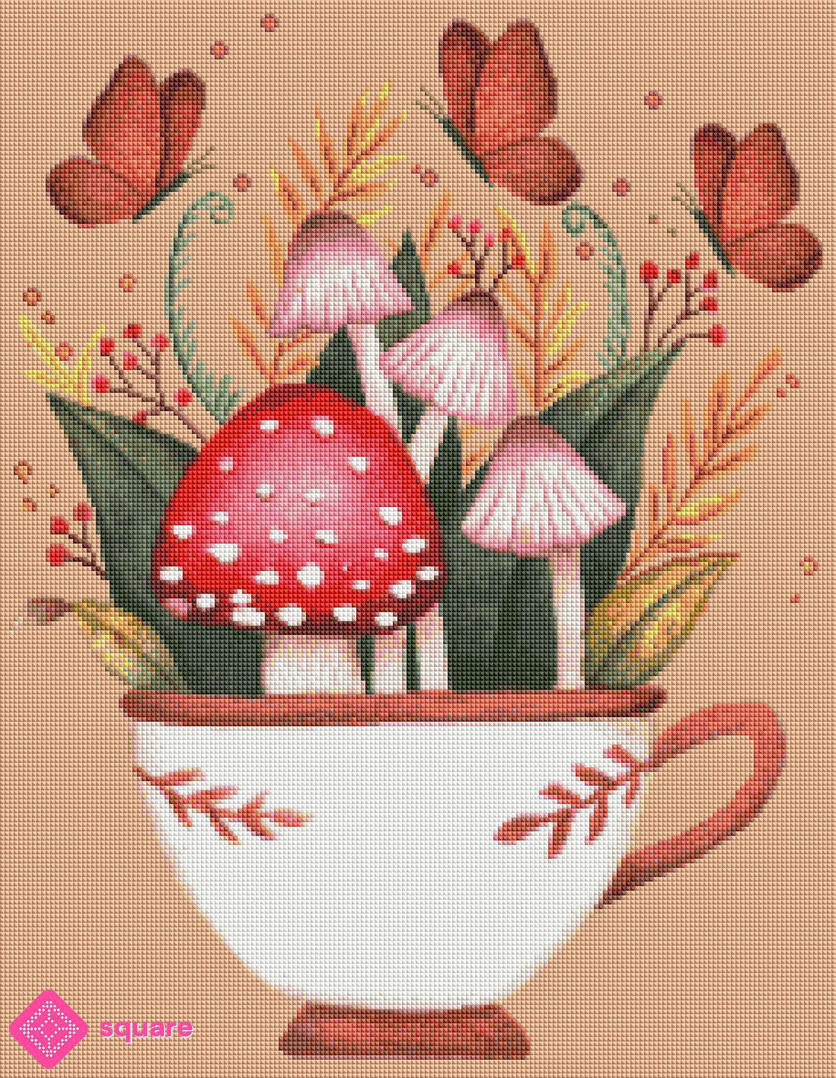 Diamond Painting Vorschau mit Pilz Motiv und detailreicher Steinoptik