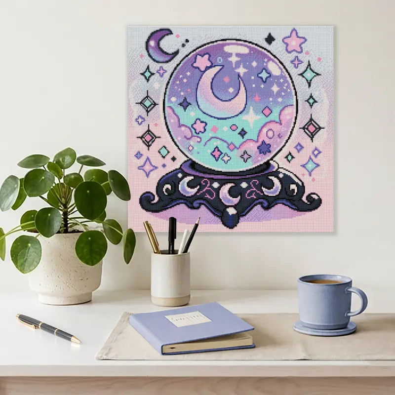Diamond Painting als glitzernde Wanddeko mit einer Kristallkugel als Motiv