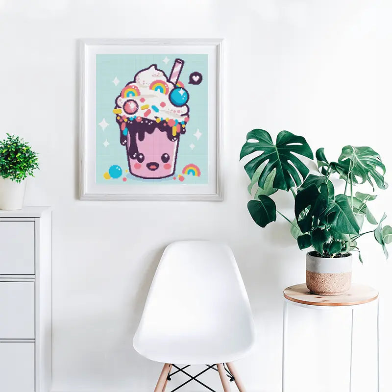 Diamond Painting mit niedlichem Kawaii Motiv als Deko an der Wand