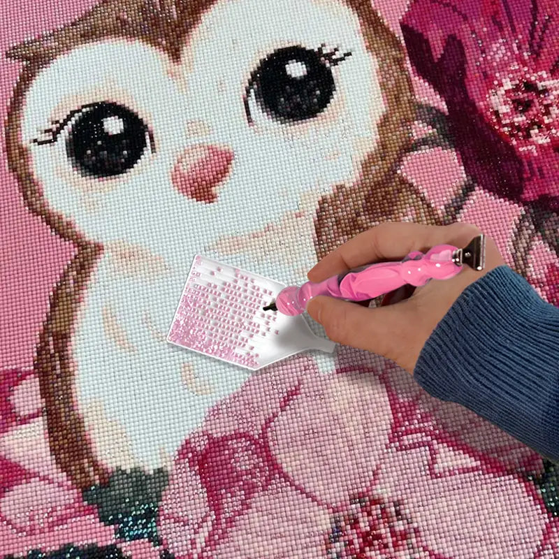 Diamond Painting mit Eulen und Blumen Motiv painten mit Glitzersteinchen und Werkzeug