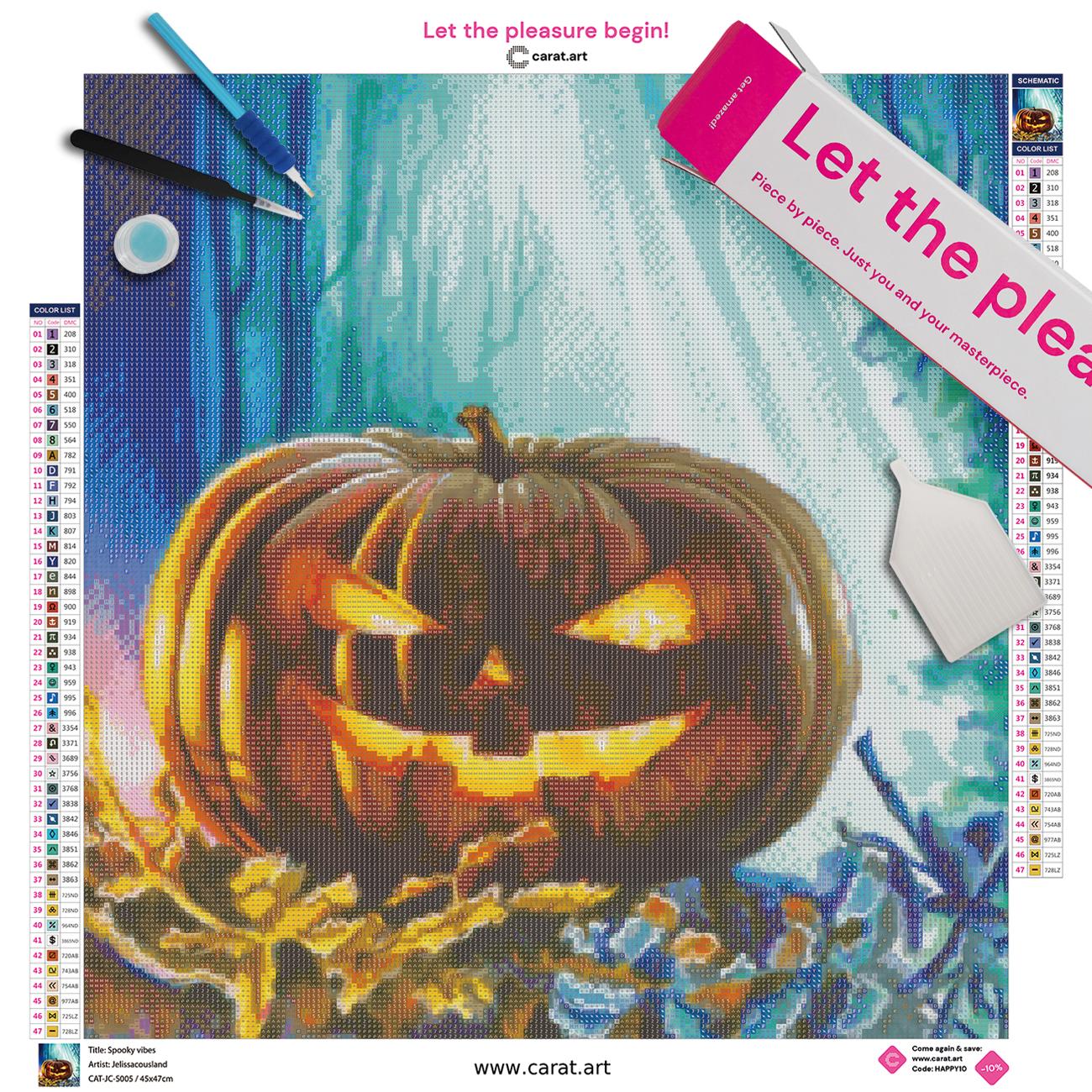 Komplettset für dein Diamond Painting Halloween Motiv mit Premium Leinwand und Werkzeug