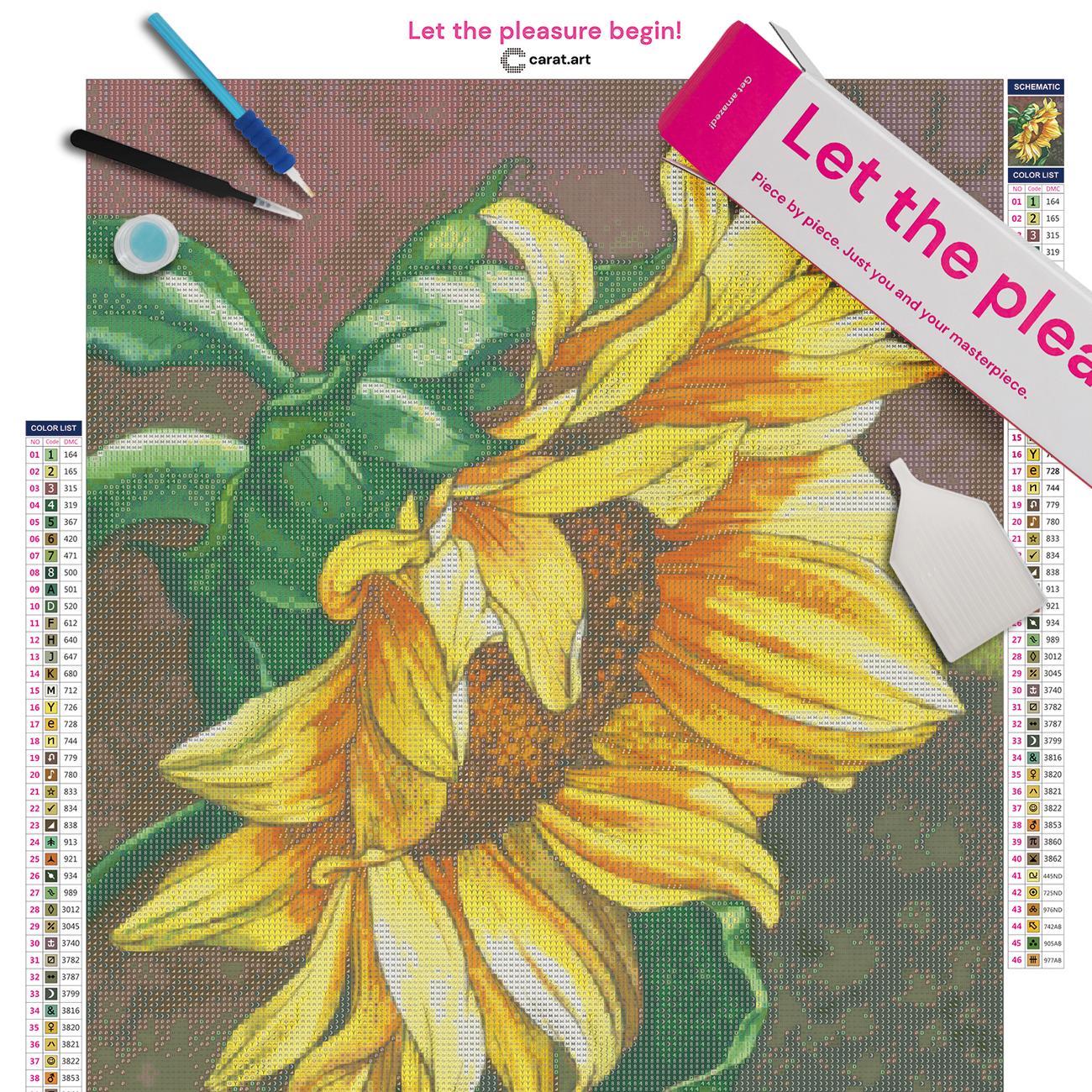 Diamond Painting Sonnenblumen Motiv als Komplettset mit Leinwand und Diamond Painting Werkzeug
