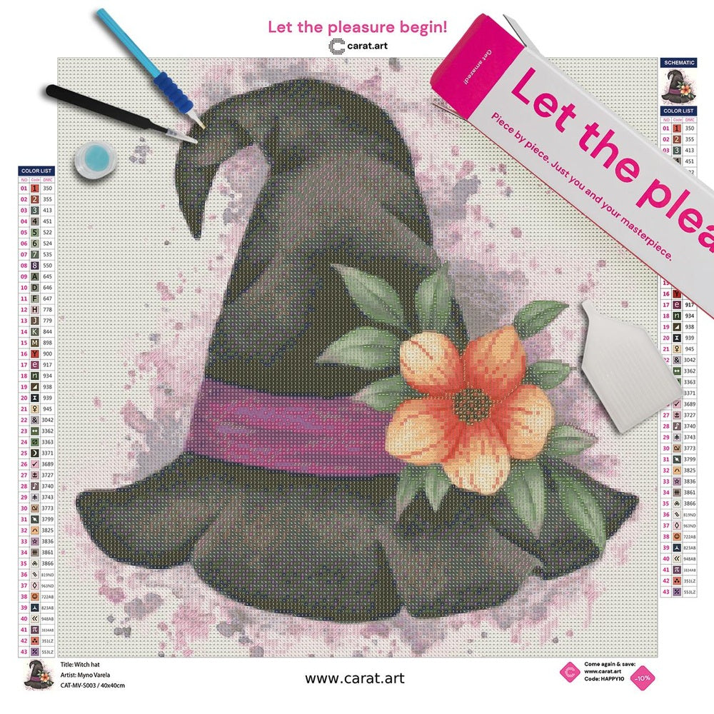 Diamond Painting Set mit Hexenhut Motiv inklusive Premium Leinwand und Werkzeug